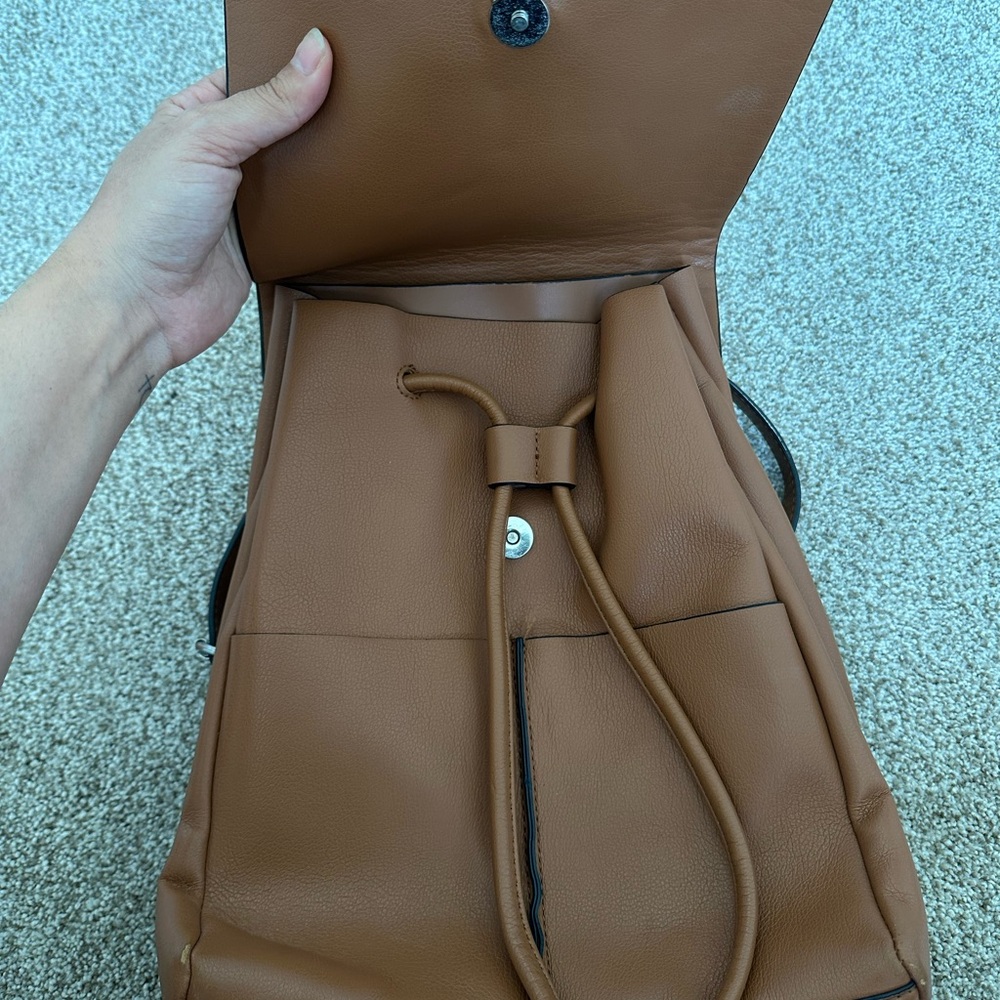 Zara Brown Leather Drawstring Backpack - image 4